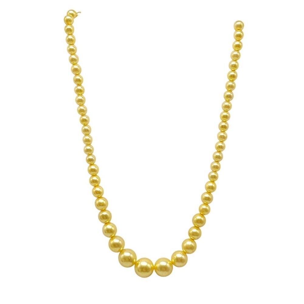 Vintage Yellow Faux Pearl Beaded Necklace With Gold Tone Chain Clasp